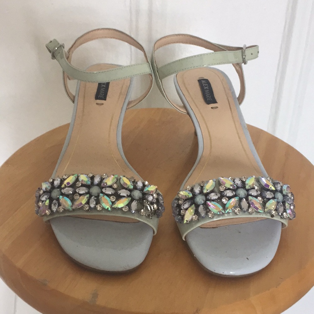 Jeweled Alex Marie Blue/Green Kitten Heels